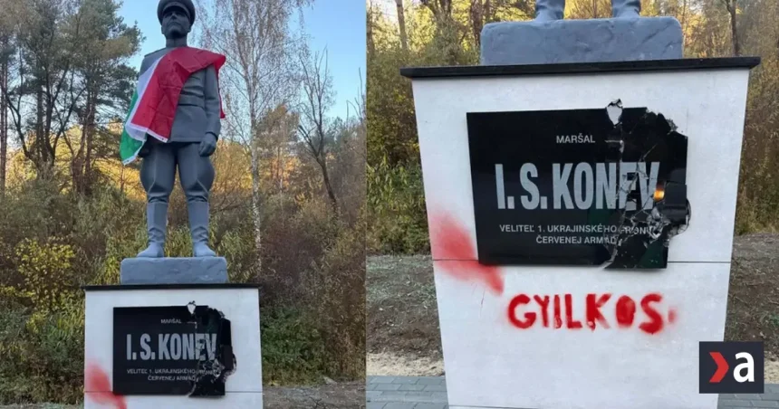 Vandali popísali sochu generála Koneva v Kružlovej, autor podáva trestné oznámenie